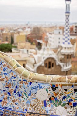 Park Guell bulutlu bir günde, Barselona, İspanya 'da