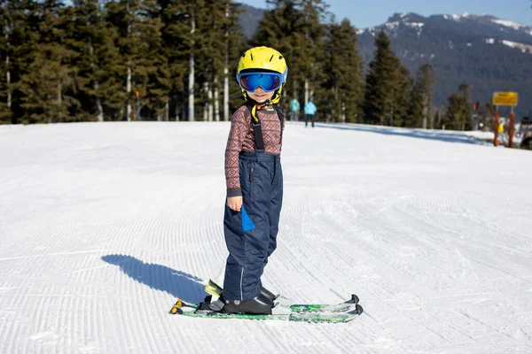 Söta Småbarn Färgglada Skidkläder Skidåkning Italien Solig Dag Barn Och — Stockfoto