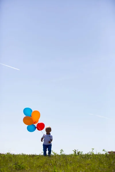 Chlapeček Batole Dítě Které Hrají Pestrobarevnými Balóny Parku Dětský Den — Stock fotografie