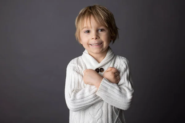 Cute Little Toddler Boy Showing Love You Gesture Sign Language — Stock Photo, Image