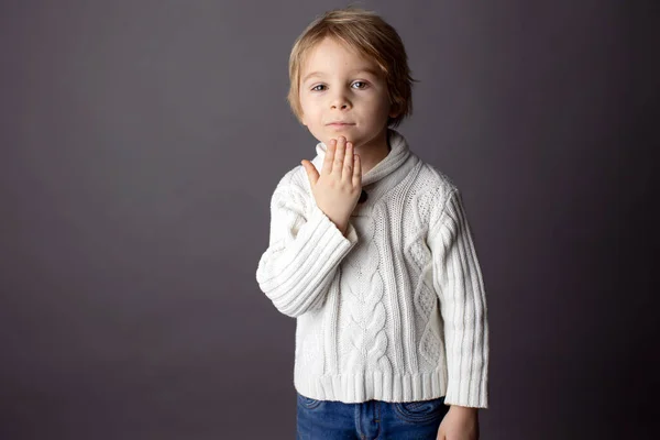 Cute Little Toddler Boy Showing Thank You Gesture Sign Language — Stock Photo, Image
