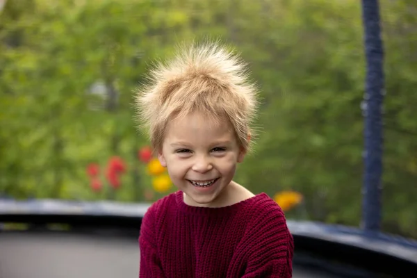 Netter Kleiner Junge Mit Statischen Elektrischen Haaren Der Sein Lustiges — Stockfoto