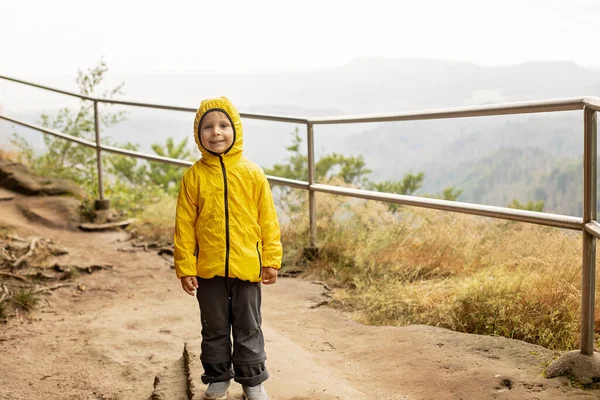 Child Boy Visiting Pravcicka Brana Hrensko Czech Republic Rainy Summer — Stockfoto