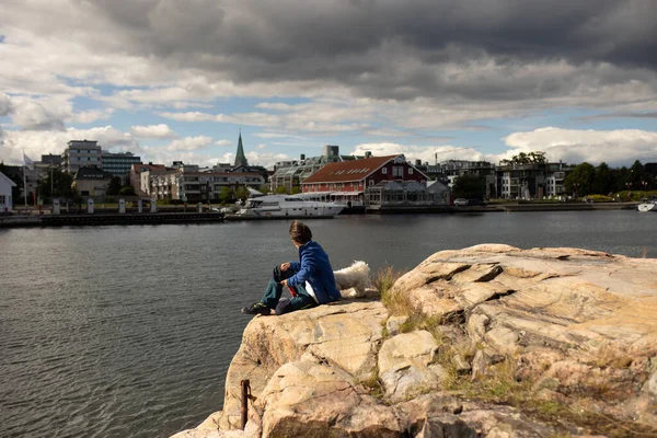 Beautiful Town Kristiansand Norway Family Visiting Norway Summer Vacation Kids — Stockfoto