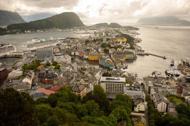 Splendid view of Alesund from the top, beautiful city in West Norway