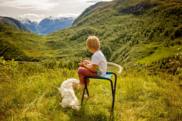 People Children Enjoying Amazing Views Norway Fjords Mountains Other Beautiful — 图库照片
