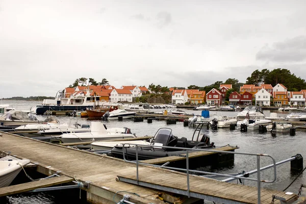 Toddler Child Enjoying View Beautiful Small Village South Norway Cloudy — 스톡 사진