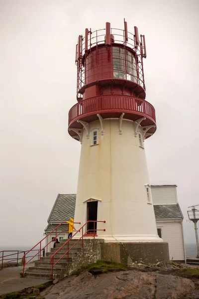 Lindesnes Fyr Lighthouse Norway Rainy Cold Day — Foto de Stock