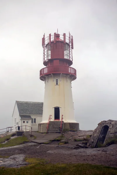 Lindesnes Fyr Lighthouse Norway Rainy Cold Day — Foto de Stock