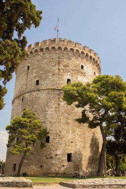 Thessaloniki White tower on a sunny summer hot day, Greece