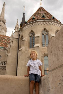 Child, boy, visiting the castle in Budapest on a summer day, Hungary