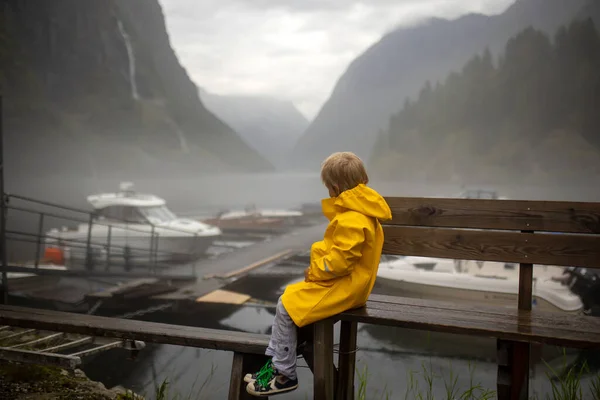 People Children Enjoying Amazing Views Norway Fjords Mountains Other Beautiful — Zdjęcie stockowe