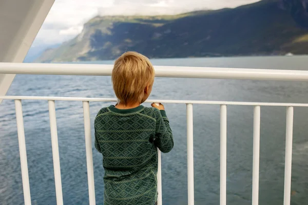 Άνθρωποι Παιδιά Απολαμβάνουν Την Καταπληκτική Θέα Στη Νορβηγία Φιόρδ Βουνά — Φωτογραφία Αρχείου