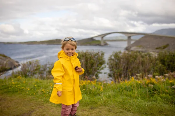 Family Kids Adults Pet Dog Enjoying View Atlantic Ocean Road — Stockfoto