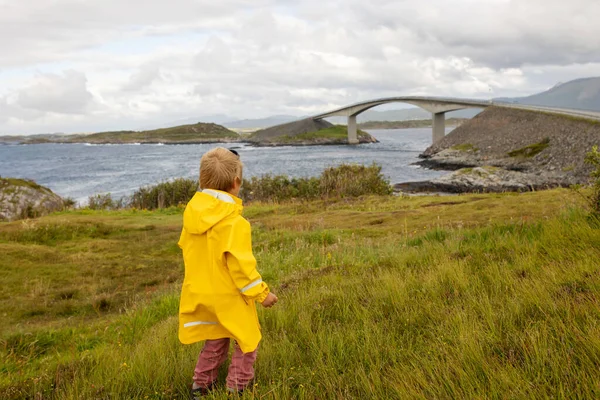 Family Kids Adults Pet Dog Enjoying View Atlantic Ocean Road — Foto Stock