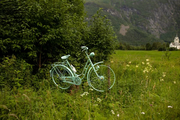 Belle Bici Colorate Lungo Strada Norvegia Utilizzate Decorazione Nella Norvegia — Foto Stock