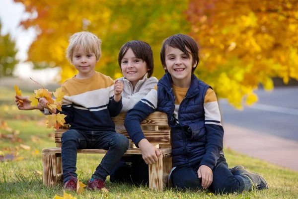 Happy Family Mother Children Having Autumn Pictures Taken Park Children — Stock Photo, Image