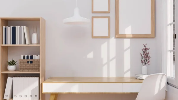 Diseño Interior Minimalista Japonés Oficina Casa Con Espacio Maqueta Para —  Fotos de Stock