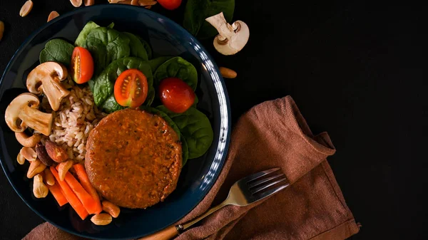 Plant Based Food Concept Hnědá Rýže Vegan Protein Burger Maso — Stock fotografie