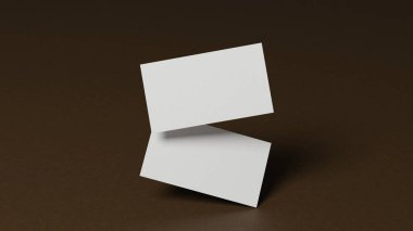 Boş üyelik kartı modeli, boş kartvizit şablonu, kahverengi arkaplana bağlantınızı eklemek için isim kartı modeli. 3d görüntüleme, 3d illüstrasyon