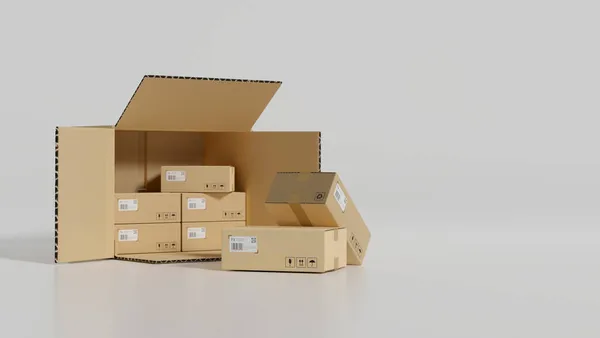 Cajas Cartón Cajas Paquetes Entrega Carga Embalaje Cartón Marrón Sobre — Foto de Stock