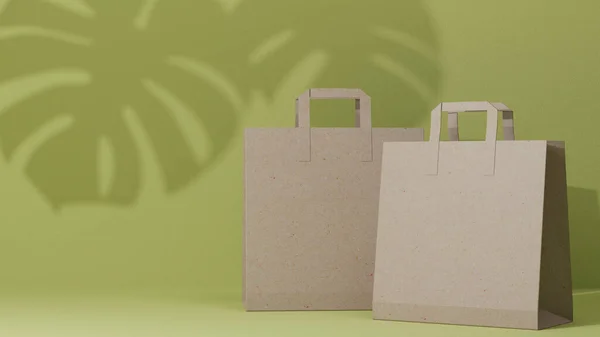 Shopping Bag Carta Marrone Shopping Bag Moda Sfondo Verde Con — Foto Stock
