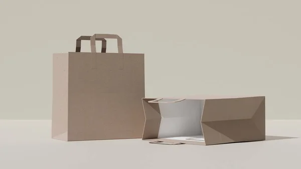 Paper Shopping Bags Mockup Brown Carton Shopping Bags Cardboard Shopping — Stock Photo, Image