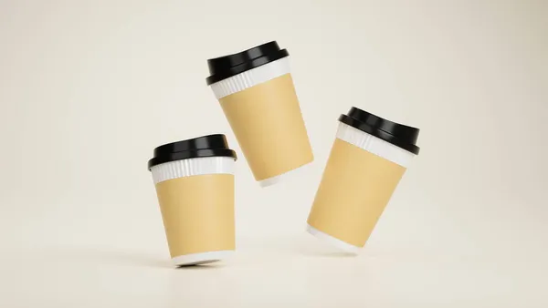 Minimal Take Away Hot Coffee Cups Mockup Natural Beige Background — Stock Photo, Image