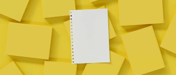 Blank Biały Papier Makieta Żółtym Abstrakcyjnym Tle Notatka Papierowa Monochromatyczny — Zdjęcie stockowe