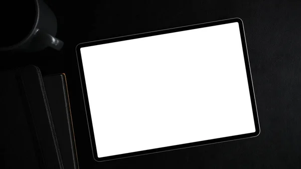 Draufsicht Flaches Laien Bild Eines Tablet Computers Mit Weißem Bildschirm — Stockfoto