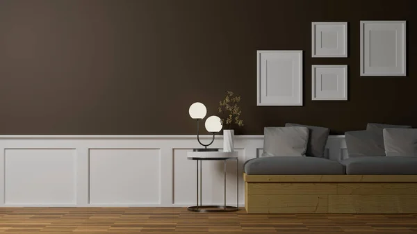 Modern Comfortable Living Room Interior Design Cozy Sofa Pillows Side — Foto de Stock