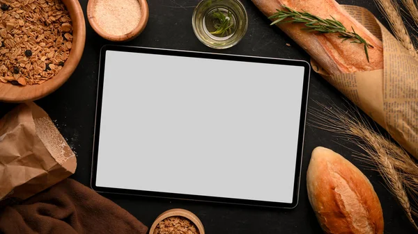 Mockup Tablet Touchpad Screen Montage Your Graphic Banner French Bread — ストック写真