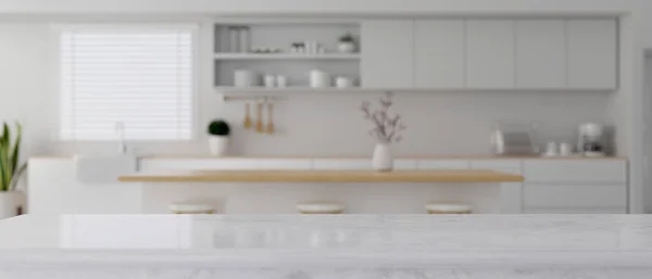 Elegance Marble Kitchen Countertop Product Display Blurred Modern Luxury Kitchen — Zdjęcie stockowe