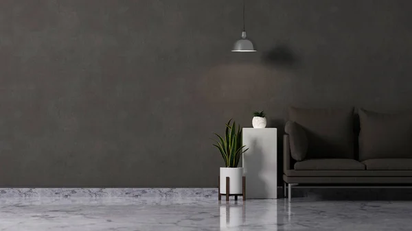 Luxury Dark Living Room Interior Grey Sofa Mock Indoor Plant — Photo