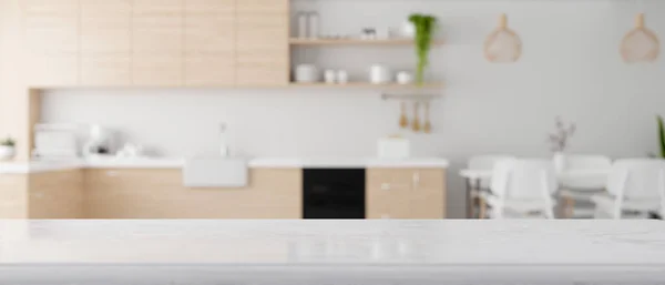 Rendering White Granite Kitchen Countertop Montage Your Product Modern Scandinavian — стоковое фото