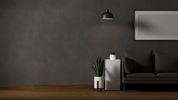 Modern Contemporary Stylish Dark Living Room Interior Comfortable Couch Minimal — Stockfoto