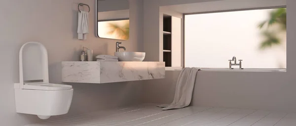 Moderní Moderní Bílá Žula Mramorový Materiál Koupelnovém Interiéru Luxusní Vanou — Stock fotografie
