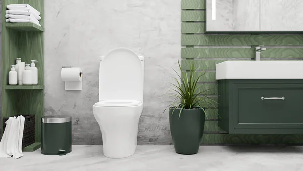 Moderne Stijlvolle Loft Toilet Badkamer Interieur Groen Cement Design Met — Stockfoto