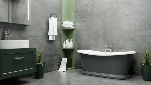Moderní Moderní Podkrovní Koupelna Design Interiéru Luxusní Vanou Koupelna Police — Stock fotografie