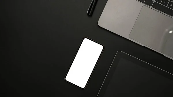 Akıllı Telefon Beyaz Ekran Modeli Dizüstü Bilgisayar Tablet Kalem Kopyalama — Stok fotoğraf