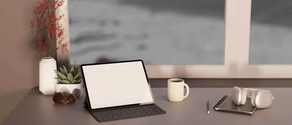 Nahaufnahme Tragbares Digitales Tablet Touchpad Leere Bildschirmattrappe Mit Drahtloser Tastatur — Stockfoto