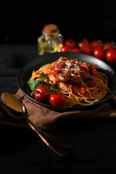 Italian Food Restaurant Concept Traditional Italian Pasta Spaghetti Tomato Sauce — Stock Photo, Image