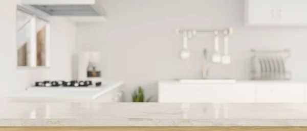 Mockup Space Montage Luxury Granite Kitchen Tabletop Blurred White Elegance — Stock Photo, Image