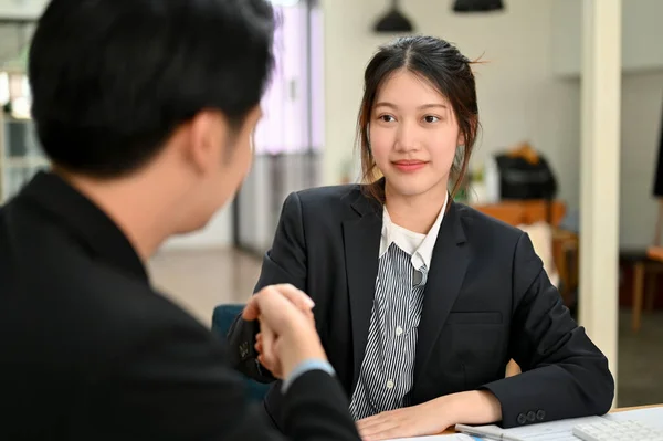 Elegant Asian Businesswoman Shaking Hands Successful Professional Businessman Agree Business — Stockfoto