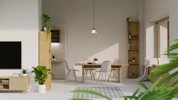 Modern White Home Dining Room Interior Design Stylish Wood Dining — Stock fotografie