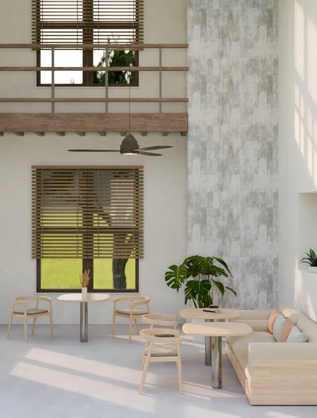 Comfortable Minimal Loft Coffee Shop Seating Area Interior Design Wooden — 스톡 사진