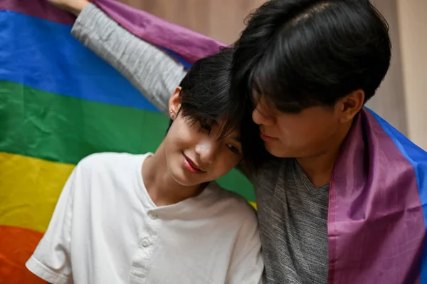 Romântico Asiático Adolescente Gay Homens Casal Homem Colocou Cabeça Seu — Fotografia de Stock