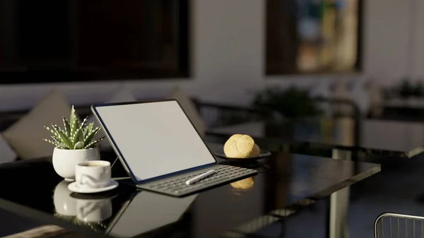 Närbild Portable Tablet Touchpad Med Trådlöst Tangentbord Och Styluspenna Modernt — Stockfoto