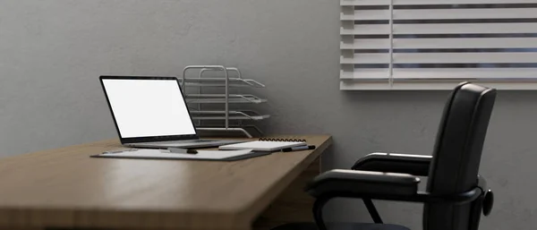 Simple Office Desk Workspace Portable Laptop Computer White Screen Mockup — Foto Stock