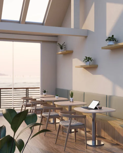 Moderno Minimalista Cómoda Cafetería Restaurante Zona Estar Diseño Interior Con — Foto de Stock